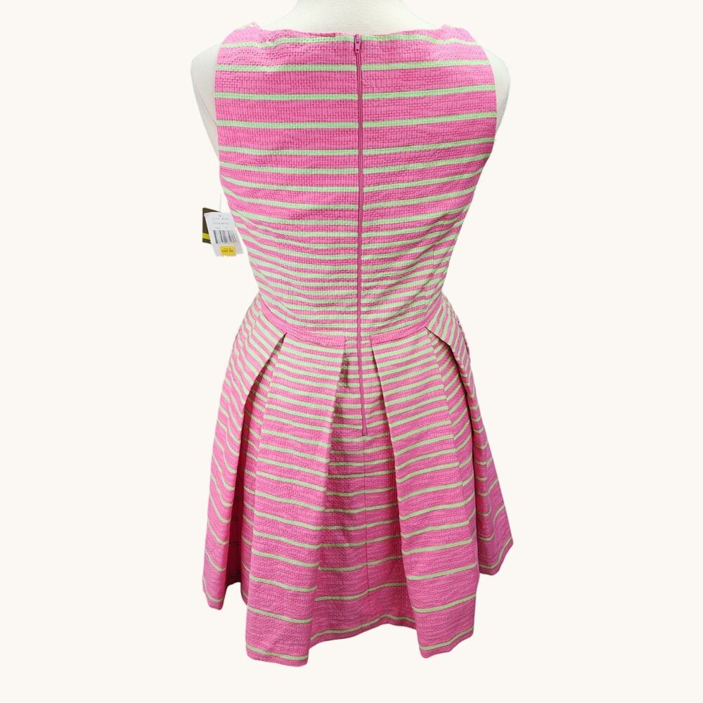 NWT Taylor Womens 14 Fit Flare Dress Pink Green Stripe Pleated Pocket Sleeveless - Picture 4 of 16